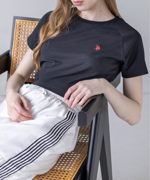 U.S. POLO ASSN.(ユーエスポロアッスン)の「【U.S. POLO ASSN.】clear 別注 ワンポイント刺繍チビT(Tシャツ/カットソー・レディース・オフホワイト/ピンク/ブラック・F)」の9枚目の写真