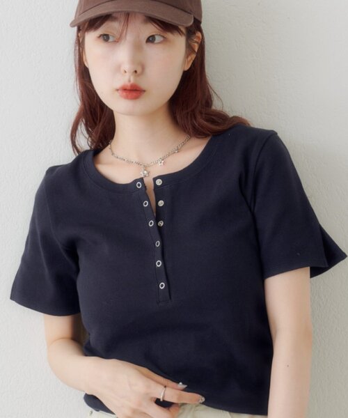 つーとん　レディース　GB S セール】【WEB限定/無地＆ドット＆ボーダー】リブヘンリーTEE（Tシャツ