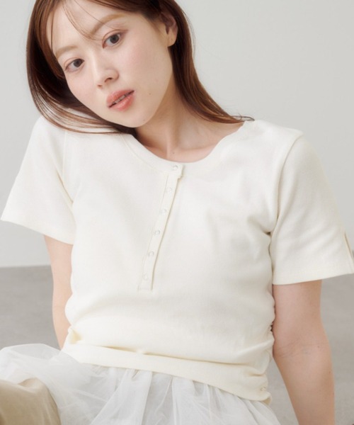 [WEB限定] Ribhenry TEE — без печати & дот/бордер: футболка