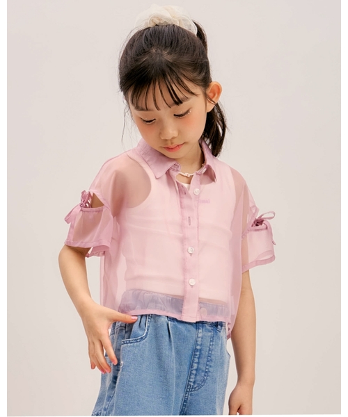 minimal(ミニマル)の「【インナーつき】肩リボンシアー半袖シャツセット(シャツ/ブラウス・キッズ・オフホワイト/ピンク/エメラルド・110cm/120cm/130cm)」の3枚目の写真