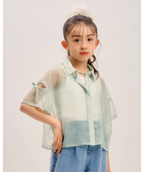 minimal(ミニマル)の「【インナーつき】肩リボンシアー半袖シャツセット(シャツ/ブラウス・キッズ・オフホワイト/ピンク/エメラルド・110cm/120cm/130cm)」の2枚目の写真