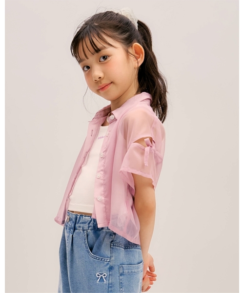 minimal(ミニマル)の「【インナーつき】肩リボンシアー半袖シャツセット(シャツ/ブラウス・キッズ・オフホワイト/ピンク/エメラルド・110cm/120cm/130cm)」の4枚目の写真