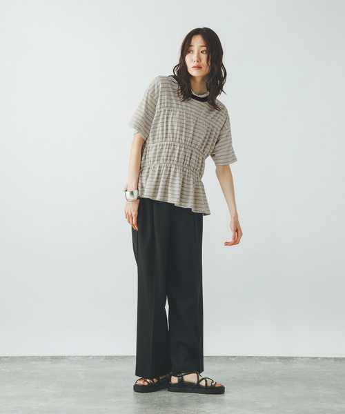 GLOBAL WORK(グローバルワーク)の「シャーリングボーダーT/713265(Tシャツ/カットソー・レディース・杢グレー/ホワイト系8・MEDIUM/LARGE)」の4枚目の写真