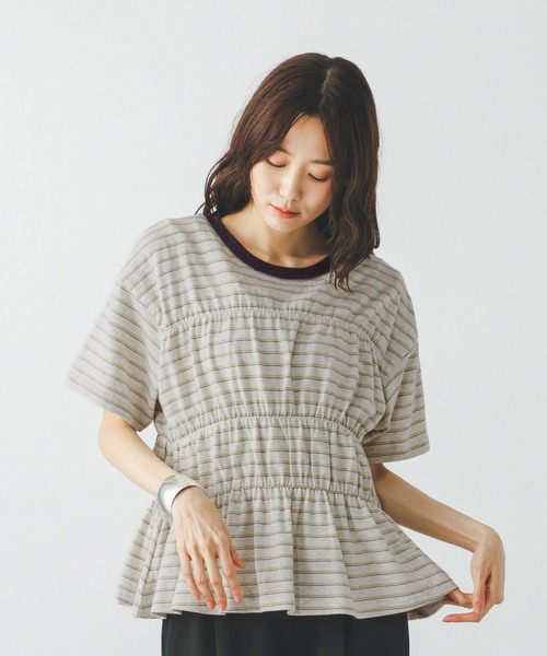 GLOBAL WORK(グローバルワーク)の「シャーリングボーダーT/713265(Tシャツ/カットソー・レディース・杢グレー/ホワイト系8・MEDIUM/LARGE)」の6枚目の写真