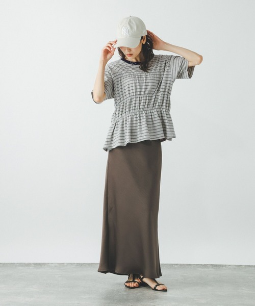 GLOBAL WORK(グローバルワーク)の「シャーリングボーダーT/713265(Tシャツ/カットソー・レディース・杢グレー/ホワイト系8・MEDIUM/LARGE)」の7枚目の写真