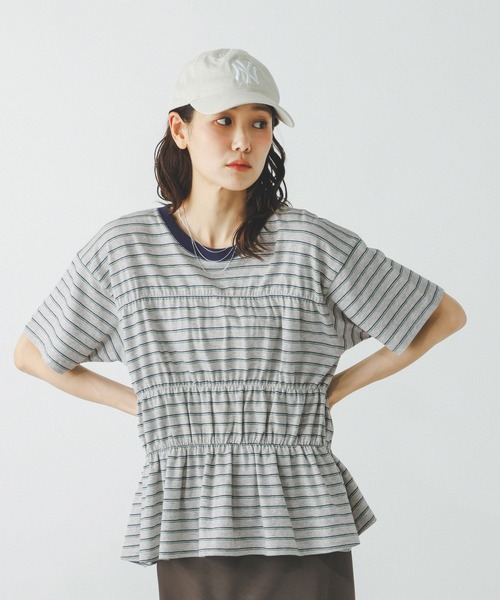 GLOBAL WORK(グローバルワーク)の「シャーリングボーダーT/713265(Tシャツ/カットソー・レディース・杢グレー/ホワイト系8・MEDIUM/LARGE)」の9枚目の写真
