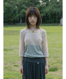PEEVES PEEVES（フィブス フィブス）の「Sheer Lace Rib Top / Pink（Tシャツ/カットソー）」