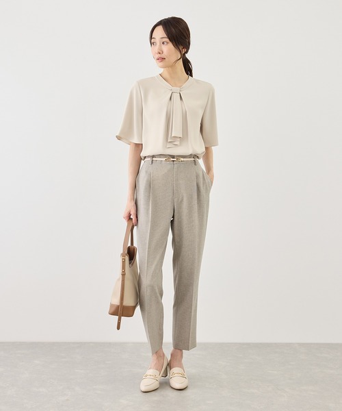 ROPE' PICNIC（ロペピクニック）の「メタルパーツ フロント フリル タイ ハーフスリーブ ブラウス（シャツ/ブラウス・レディース・サックスブルー/ベージュ/チャコールグレー/ホワイト・M/L）」の13枚目の写真