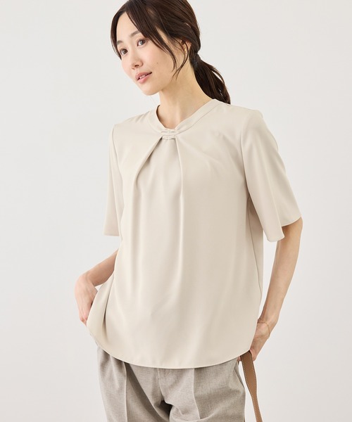 ROPE' PICNIC（ロペピクニック）の「メタルパーツ フロント フリル タイ ハーフスリーブ ブラウス（シャツ/ブラウス・レディース・サックスブルー/ベージュ/チャコールグレー/ホワイト・M/L）」の22枚目の写真