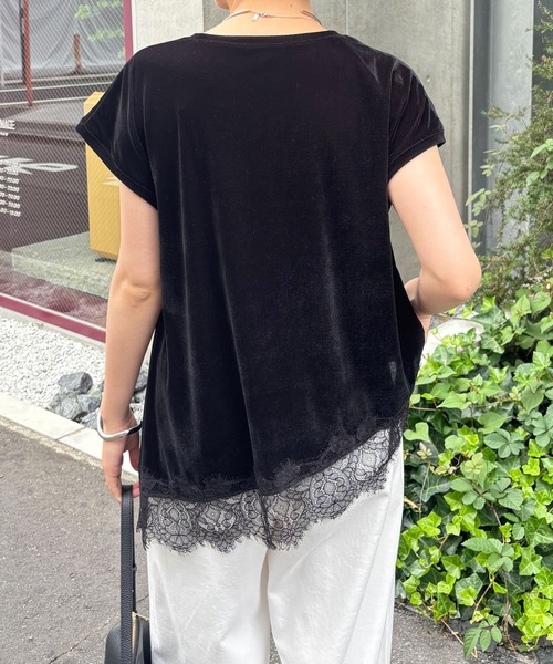 COLLAGE GALLARDAGALANTE（コラージュガリャルダガランテ）の「レースドッキングベロアシアーTシャツ/ZOZO限定（Tシャツ/カットソー・レディース・ブラウン/ブラック・FREE）」の16枚目の写真