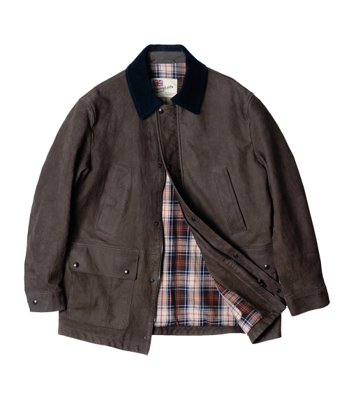EDINBURGH CLUB(エディンバラクラブ)の「LAMB NUBUCK WASHING HUNTING JACKET (D/BROWN)(ミリタリージャケット・メンズ・ダークブラウン・MEDIUM/SMALL)」の1枚目の写真