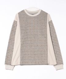 /MMMM/ダイヤ、千鳥、ジャガード サイドパネルドロングスリーブTEE