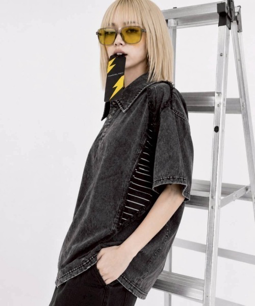 KAMINARI_TOKIO(カミナリトキオ)の「切替ヴィンテージポロTシャツ(Tシャツ/カットソー・レディース・ベージュ/ブラック・FREE)」の15枚目の写真