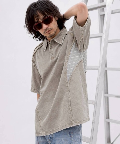 KAMINARI_TOKIO(カミナリトキオ)の「切替ヴィンテージポロTシャツ(Tシャツ/カットソー・レディース・ベージュ/ブラック・FREE)」の4枚目の写真