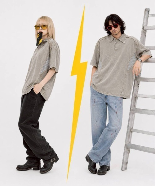 KAMINARI_TOKIO(カミナリトキオ)の「切替ヴィンテージポロTシャツ(Tシャツ/カットソー・レディース・ベージュ/ブラック・FREE)」の6枚目の写真