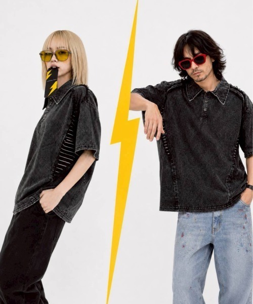 KAMINARI_TOKIO(カミナリトキオ)の「切替ヴィンテージポロTシャツ(Tシャツ/カットソー・レディース・ベージュ/ブラック・FREE)」の11枚目の写真