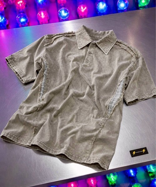 KAMINARI_TOKIO(カミナリトキオ)の「切替ヴィンテージポロTシャツ(Tシャツ/カットソー・レディース・ベージュ/ブラック・FREE)」の7枚目の写真