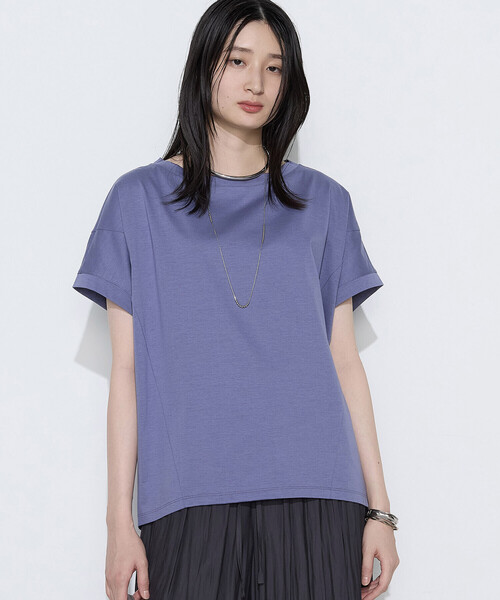 Gabardine K.T(ギャバジンケーティー)の「〔 +サイズ 〕 プレーティング天竺 ゆったりプルオーバー(Tシャツ/カットソー・レディース・ミント/ブルー/ダークブラウン・13号)」の3枚目の写真