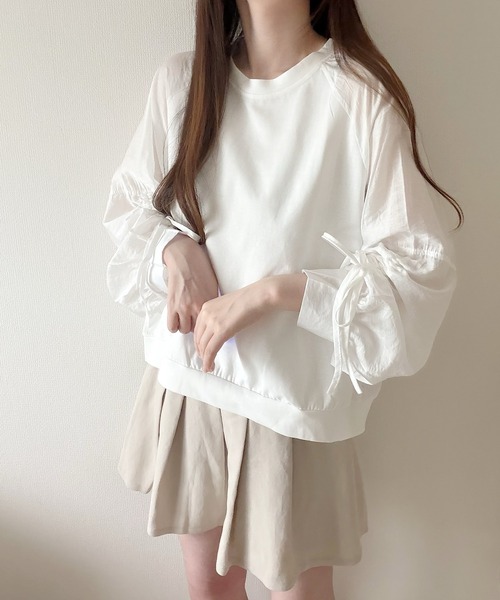 Nana（ナナ）の「シャーリングスリーブオーバーサイズロンT（Tシャツ/カットソー・レディース・ホワイト・FREE）」の6枚目の写真