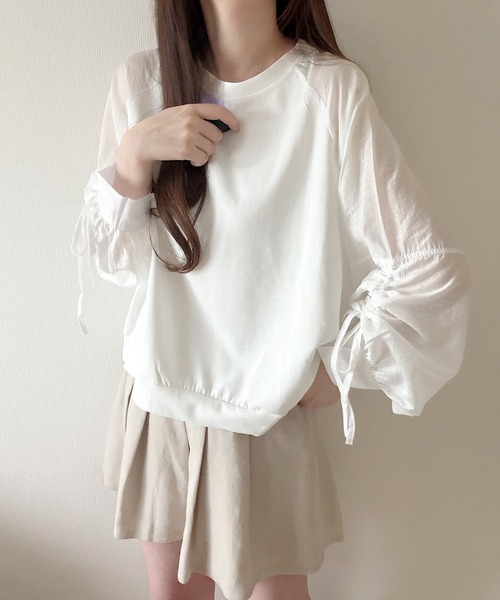 Nana（ナナ）の「シャーリングスリーブオーバーサイズロンT（Tシャツ/カットソー・レディース・ホワイト・FREE）」の9枚目の写真