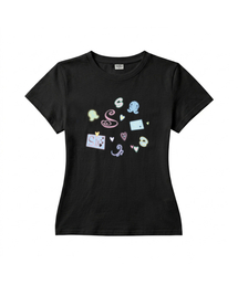 ブラー モチーフプリント スリムフィット 半袖Tシャツ ブラック