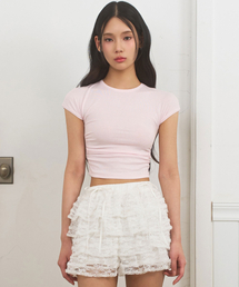 サイドシェアリングクロップTシャツピンク