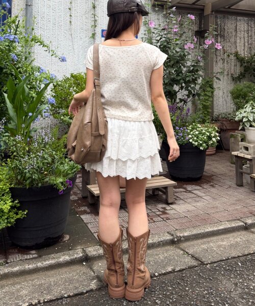 w closet（ダブルクローゼット）の「【小花柄・ドット】ヘンリーTシャツ（Tシャツ/カットソー・レディース・ブラック/グレー/イエロー/アイボリー・FREE）」の16枚目の写真