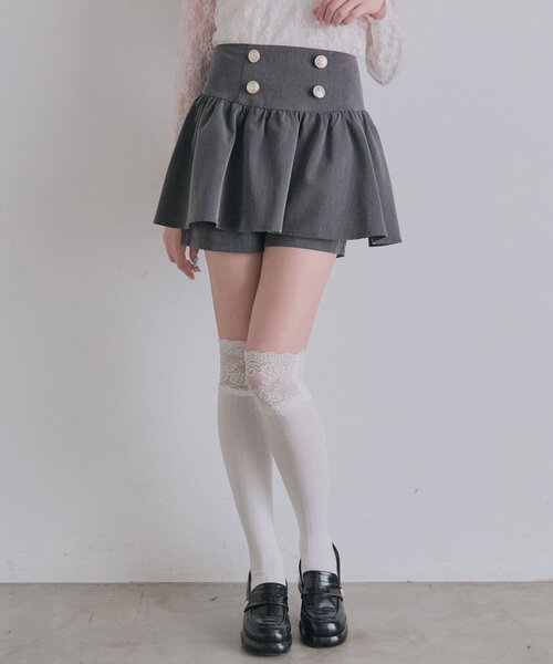 OLIVE des OLIVE(オリーブデオリーブ)の「ウエストボタンフレアスカート(スカート・レディース・ブラック/チャコールグレー/チェック・FREE)」の4枚目の写真