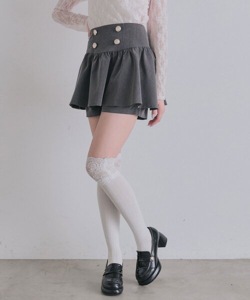 OLIVE des OLIVE(オリーブデオリーブ)の「ウエストボタンフレアスカート(スカート・レディース・ブラック/チャコールグレー/チェック・FREE)」の5枚目の写真