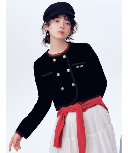 LILY BROWN(リリーブラウン)の「【LILY BROWN×MARY QUANT】ダブルボタンジャケット(ノーカラージャケット・レディース・ブラック/ブラウン/オフホワイト・F)」の2枚目の写真