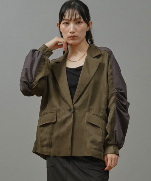 Nunc.（ヌンク）の「キュプラフィブリルジャケット（テーラードジャケット・レディース・ベージュ/ブラック/ダークブラウン・FREE）」の2枚目の写真