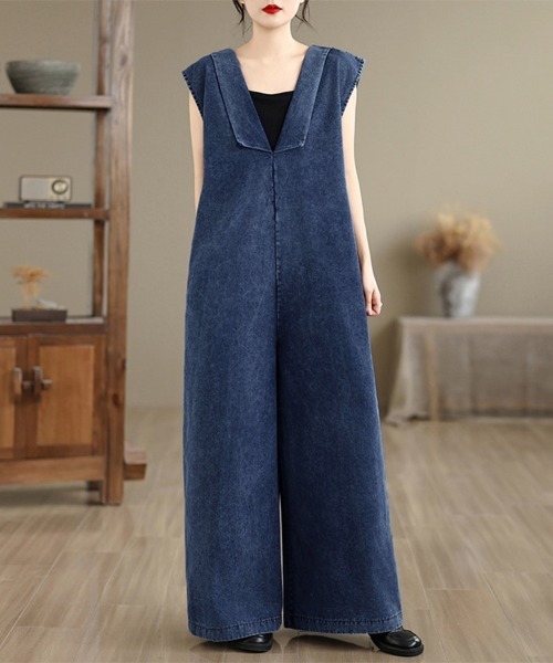 ONEP STAR(ワンピスター)の「デニムVネックワイドサロペット(サロペット/オーバーオール・レディース・ブルー・LARGE/X-LARGE)」の9枚目の写真