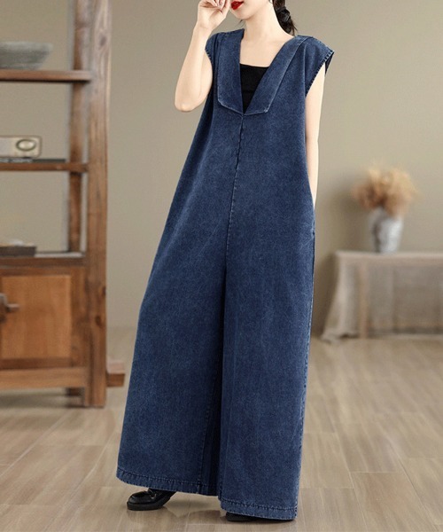 ONEP STAR(ワンピスター)の「デニムVネックワイドサロペット(サロペット/オーバーオール・レディース・ブルー・LARGE/X-LARGE)」の7枚目の写真