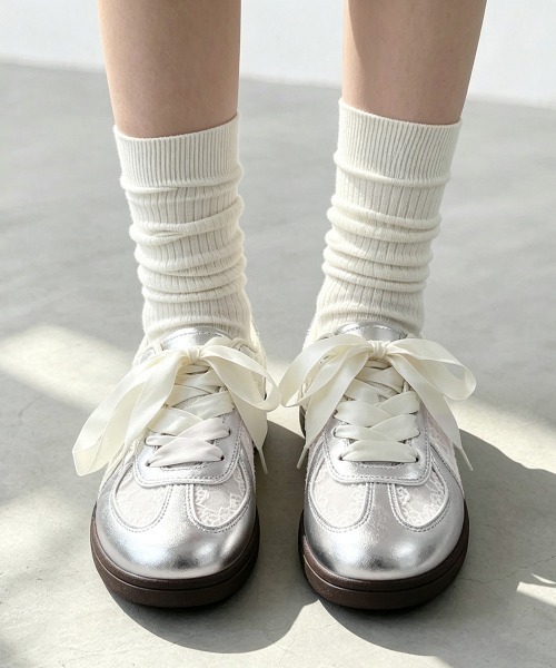 Miniministore(ミニミニストア)の「リボンレース厚底スニーカー バレエコア靴(スニーカー・レディース・シルバー/ライトグレー・22.5cm/23.0cm/23.5cm/24.0cm/24.5cm)」の7枚目の写真