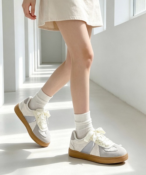 Miniministore(ミニミニストア)の「リボンレース厚底スニーカー バレエコア靴(スニーカー・レディース・シルバー/ライトグレー・22.5cm/23.0cm/23.5cm/24.0cm/24.5cm)」の21枚目の写真