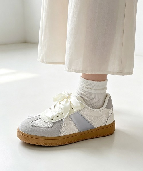 Miniministore(ミニミニストア)の「リボンレース厚底スニーカー バレエコア靴(スニーカー・レディース・シルバー/ライトグレー・22.5cm/23.0cm/23.5cm/24.0cm/24.5cm)」の22枚目の写真