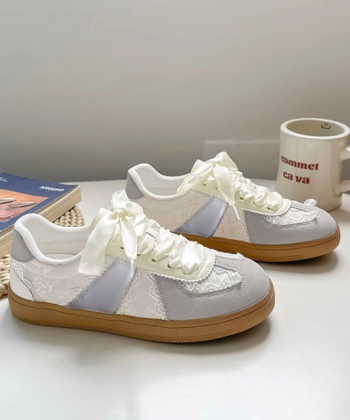 Miniministore(ミニミニストア)の「リボンレース厚底スニーカー バレエコア靴(スニーカー・レディース・シルバー/ライトグレー・22.5cm/23.0cm/23.5cm/24.0cm/24.5cm)」の10枚目の写真