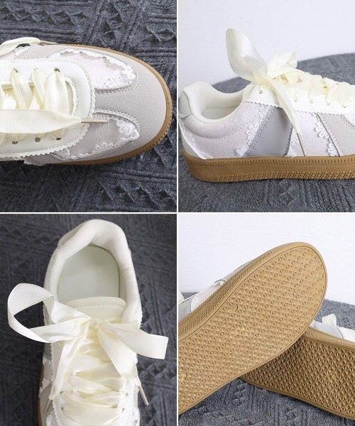 Miniministore(ミニミニストア)の「リボンレース厚底スニーカー バレエコア靴(スニーカー・レディース・シルバー/ライトグレー・22.5cm/23.0cm/23.5cm/24.0cm/24.5cm)」の8枚目の写真