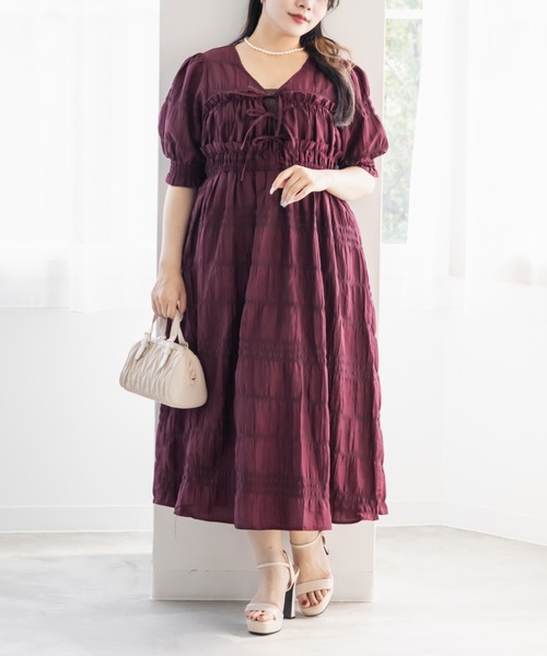 CLETTE(クレット)の「フロントリボンプリーツワンピース(ワンピース・レディース・ブラック/グレー/ワイン・LL/3L/4L)」の13枚目の写真