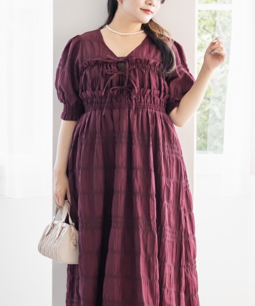 CLETTE(クレット)の「フロントリボンプリーツワンピース(ワンピース・レディース・ブラック/グレー/ワイン・LL/3L/4L)」の12枚目の写真