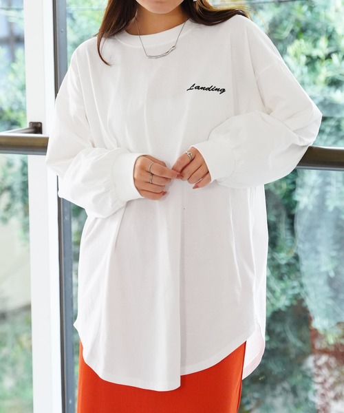 A HAPPY MARILYN(アハッピーマリリン)の「【選べる4デザイン×4サイズ】 綿100% 満点 ロング Tシャツ(Tシャツ/カットソー・レディース・ホワイト系3/ブラック系2/ブラック系4/ホワイト系4/ブラック系1/ブラック系3/グレー系1/ホワイト系1/グレー系2・L~LL/3L~4L/5L~6L/7L~8L)」の3枚目の写真