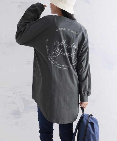 A HAPPY MARILYN(アハッピーマリリン)の「【選べる4デザイン×4サイズ】 綿100% 満点 ロング Tシャツ(Tシャツ/カットソー・レディース・ホワイト系3/ブラック系2/ブラック系4/ホワイト系4/ブラック系1/ブラック系3/グレー系1/ホワイト系1/グレー系2・L~LL/3L~4L/5L~6L/7L~8L)」の9枚目の写真