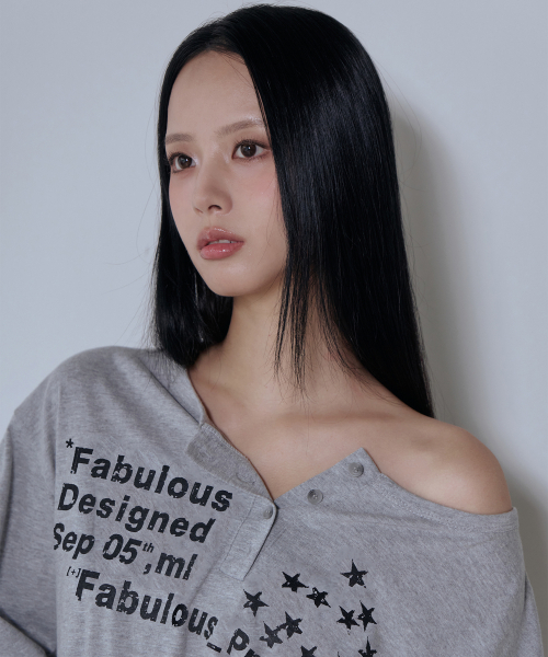 5OML(オーオーエムエル)の「ルーズフィット ヘンリーネック ロングスリーブ(メランジグレー)(Tシャツ/カットソー・レディース・グレー・FREE)」の2枚目の写真