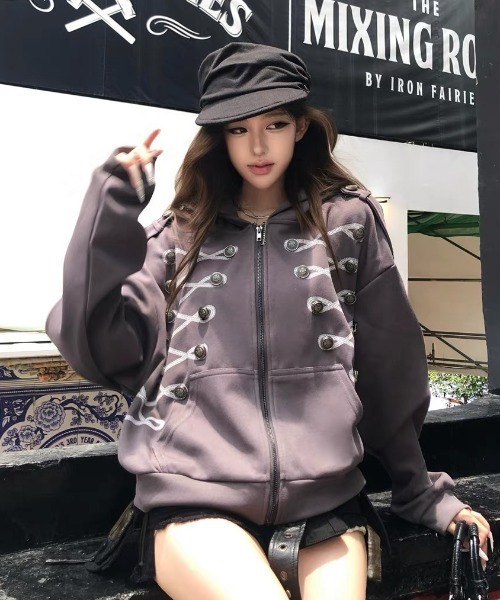 Lis ardent(リスアルダン)の「2026AW ナポレオンデザイン レースアップ ジップパーカー(パーカー・レディース・ダークグレー/ライトグレー・M)」の10枚目の写真