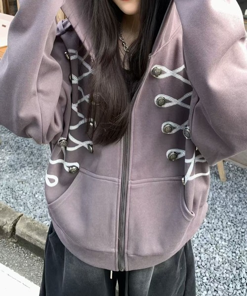Lis ardent(リスアルダン)の「2026AW ナポレオンデザイン レースアップ ジップパーカー(パーカー・レディース・ダークグレー/ライトグレー・M)」の3枚目の写真