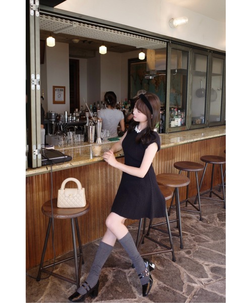 MISTREASS（ミストレアス）の「Flower Trim Knit Mini Dress（ワンピース・レディース・グレー/ブラック・FREE）」の20枚目の写真