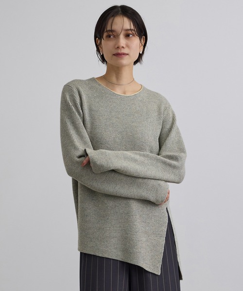 SALON adam et rope'(サロン アダム エ ロペ)の「ウール片畦シャイニークルーネックプルオーバー(ニット/セーター・レディース・ベージュ/グレー・FREE)」の1枚目の写真