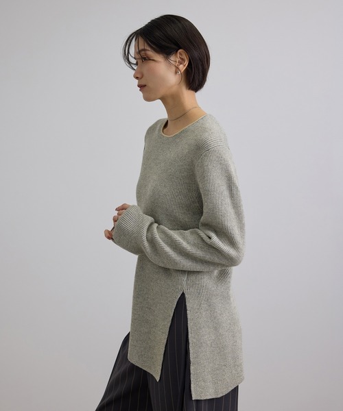 SALON adam et rope'(サロン アダム エ ロペ)の「ウール片畦シャイニークルーネックプルオーバー(ニット/セーター・レディース・ベージュ/グレー・FREE)」の9枚目の写真