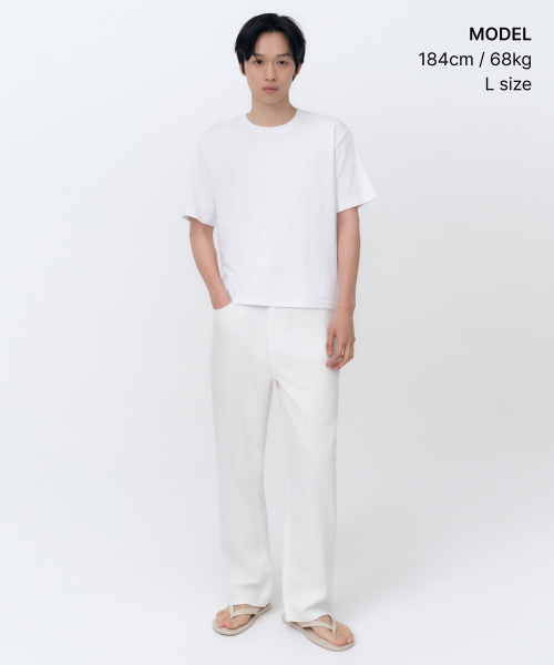 MUSINSA STANDARD（ムシンサスタンダード）の「[クールタンダード] レギュラー クロップTシャツ [ホワイト]（Tシャツ/カットソー・メンズ・その他・SMALL/MEDIUM/LARGE/X-LARGE/2XL）」の2枚目の写真