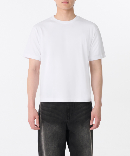 MUSINSA STANDARD（ムシンサスタンダード）の「[クールタンダード] レギュラー クロップTシャツ [ホワイト]（Tシャツ/カットソー・メンズ・その他・SMALL/MEDIUM/LARGE/X-LARGE/2XL）」の5枚目の写真
